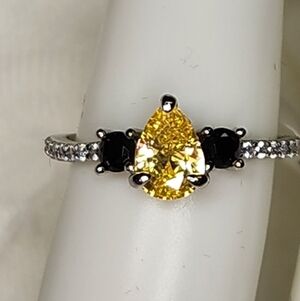 🍒 Hufflepuff S925 Silver Citrine & Onyx Ring